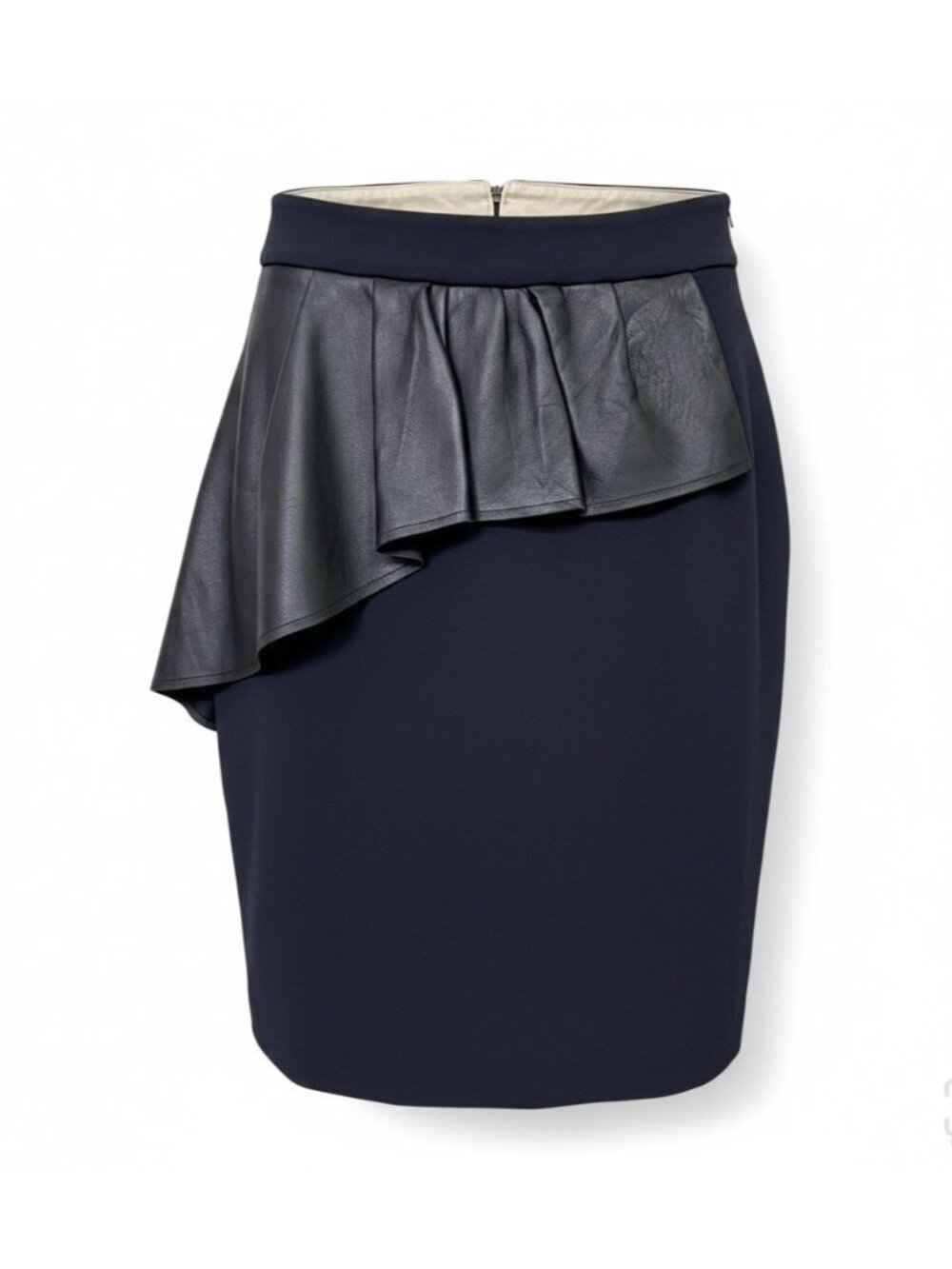 Zara Women Black Faux Leather Ruffle Pencil Skirt Statement Piece Size S